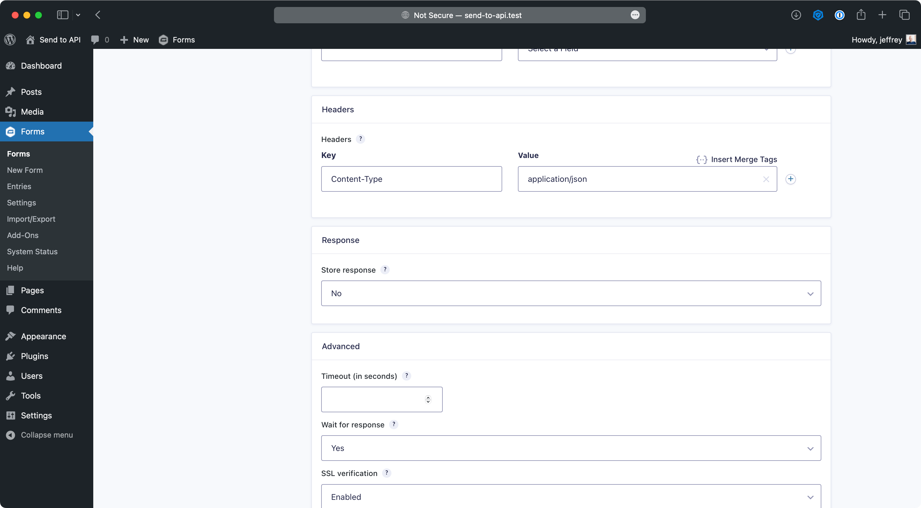 Screenshot of custom headers section